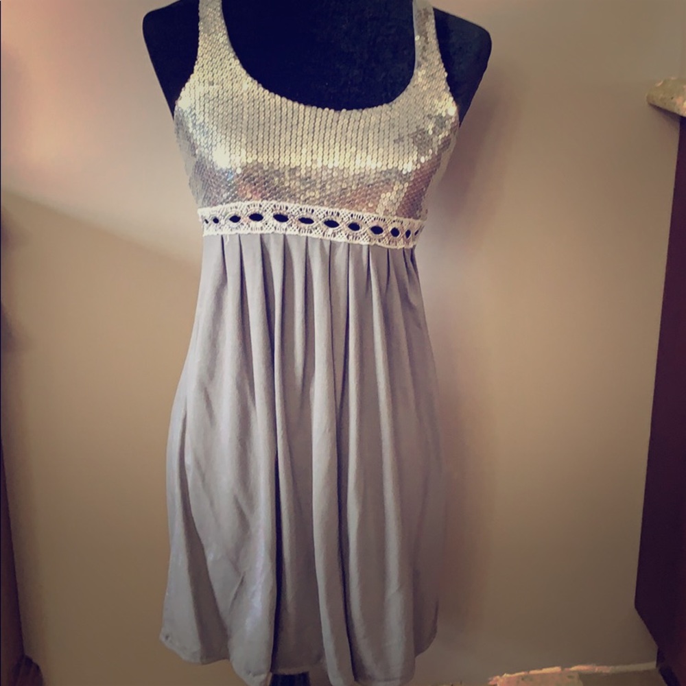 Gray dress with silver sequin top